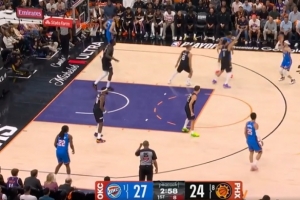 手感火热！卡鲁索连中2记三分 助雷霆压制太阳反扑势头