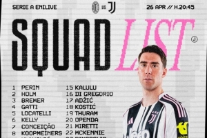 尤文客战米兰名单：伊尔迪兹在列，弗拉霍维奇、佩林、阿季奇回归